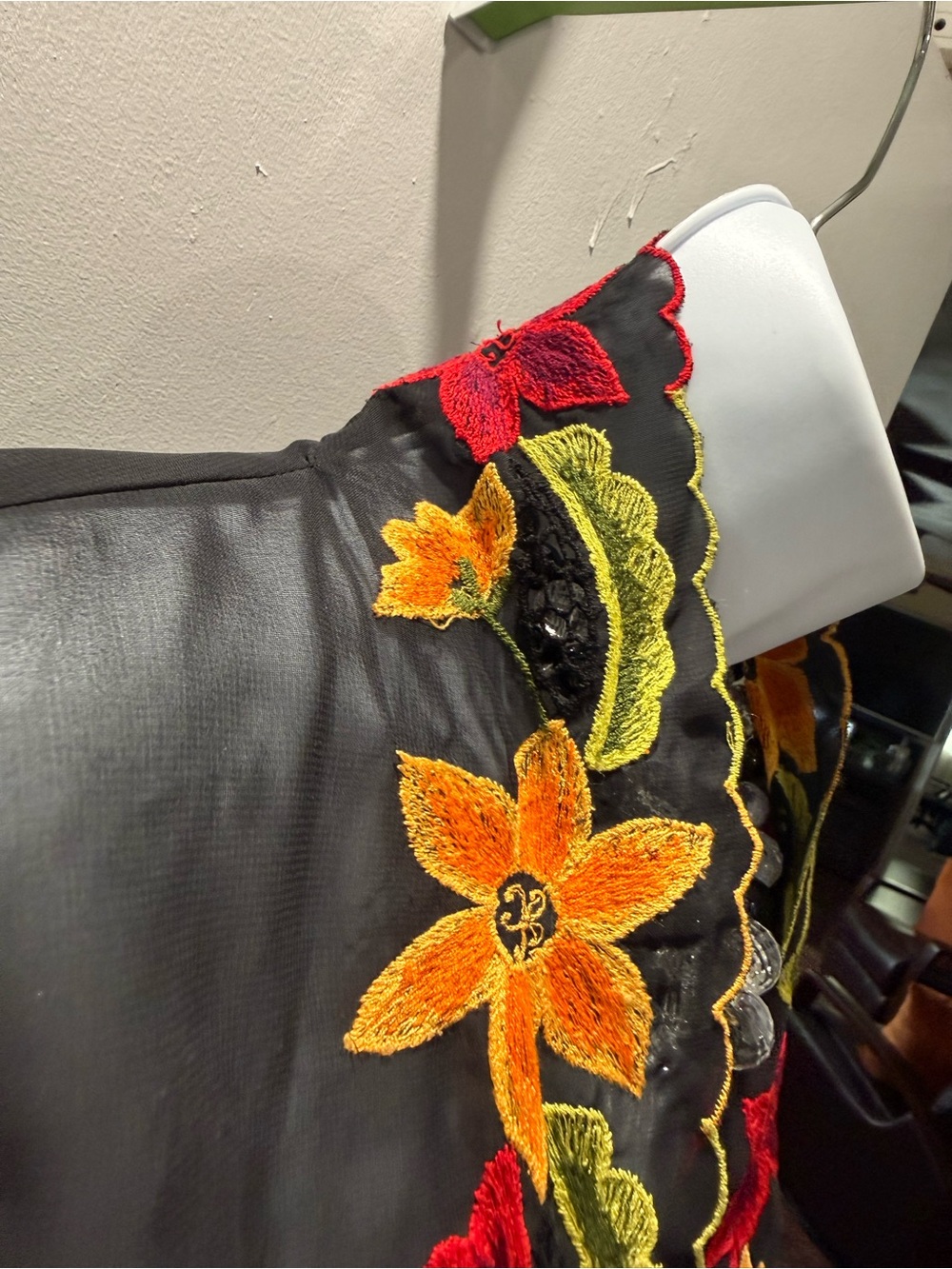 Embroidered Black Floral Sheer Jacket - Red & Yellow - Picture 4 of 4